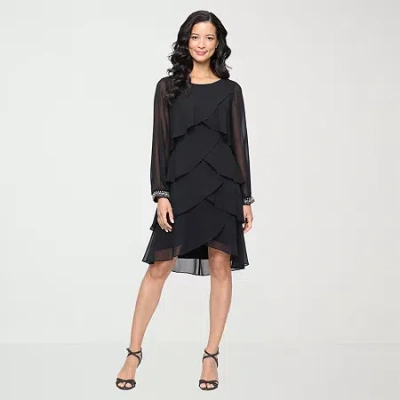 S. L. Fashions Womens Long Sleeve Shift Dress In Black