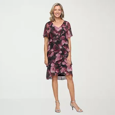 S. L. Fashions Womens Short Sleeve Floral Shift Dress In Multi