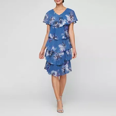 S. L. Fashions Womens Short Sleeve Floral Shift Dress In Blue