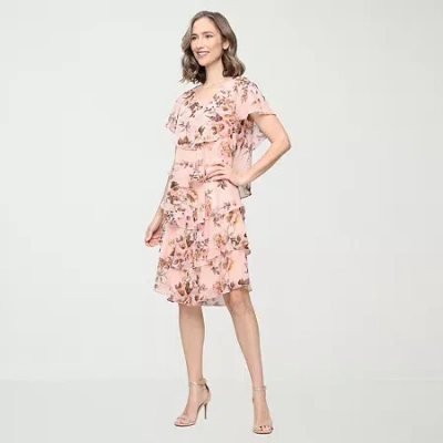 S. L. Fashions Womens Short Sleeve Floral Shift Dress In Pink