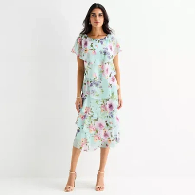 S. L. Fashions Womens Short Sleeve Floral Shift Dress In White
