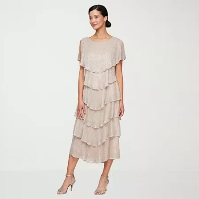 S. L. Fashions Womens Short Sleeve Midi Shift Dress In Brown