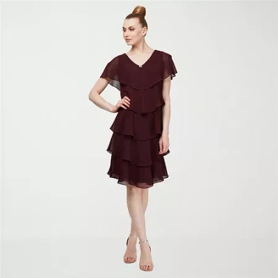 S. L. Fashions Womens Short Sleeve Shift Dress In Brown