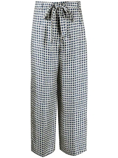 S Max Mara Geometric-print Silk Trousers In 中性色