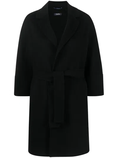 S Max Mara Belted Virgin Wool Coat In Black