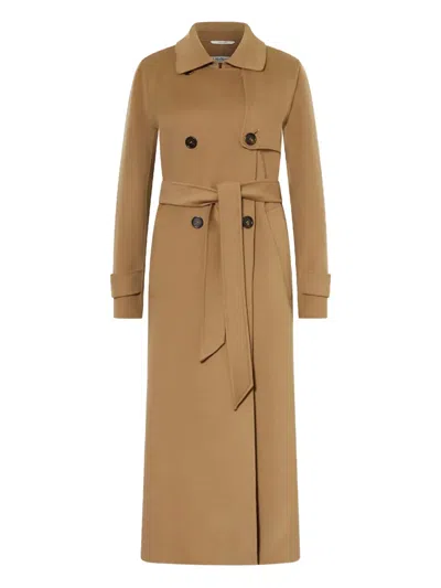 's Max Mara 벨트 더블 브레스티드 코트 In Nude