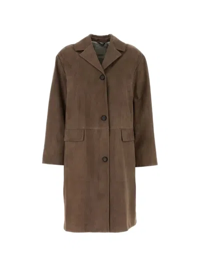 's Max Mara 오르텐시아 스웨이드 코트 In Brown