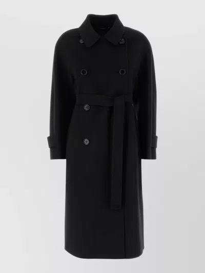 S Max Mara Wool Samanta Coat Long Length Buttons In Black