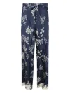 S Max Mara Cinzia Drawstrings Pants Printed Silk Twill Trousers Blue In Blue