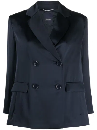 S Max Mara Double-breasted Tailored Blazer In Blue