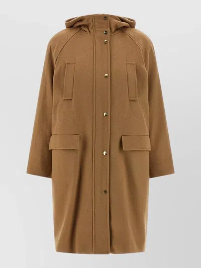 S Max Mara Alcade Parka Hooded Long Coat Raglan In Brown