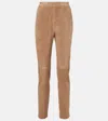 S Max Mara Amleto Suede Slim Pants In Brown