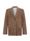 S Max Mara Anfora Suede Notched-lapel Jacket In Brown