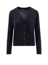 S Max Mara Wool V-neck Cardigan With Elbow Patches In Blue