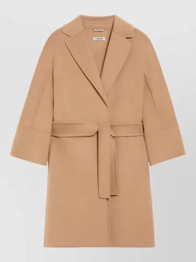 S Max Mara Arona Belted Waist Longline Jacket Notch Lapels In Brown