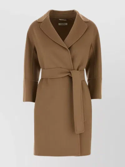 S Max Mara Arona Belted Waist Wool Coat In Brown