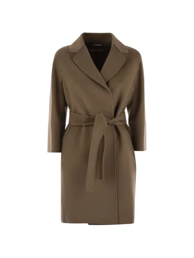S Max Mara Arona Belted Wool Coat In Brown