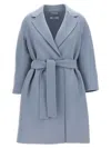 S Max Mara Coat Belted At Waist With Notched Lapels In Light Blue
