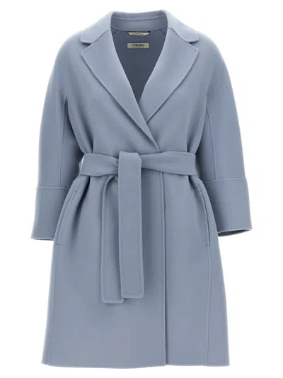 S Max Mara Coat Belted At Waist With Notched Lapels In Light Blue