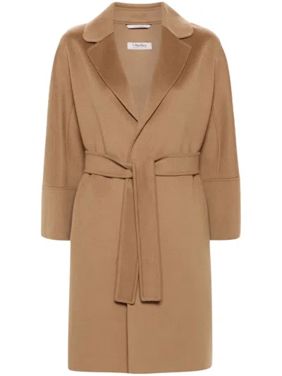 S Max Mara Arona Belted Virgin Wool Coat In Brown