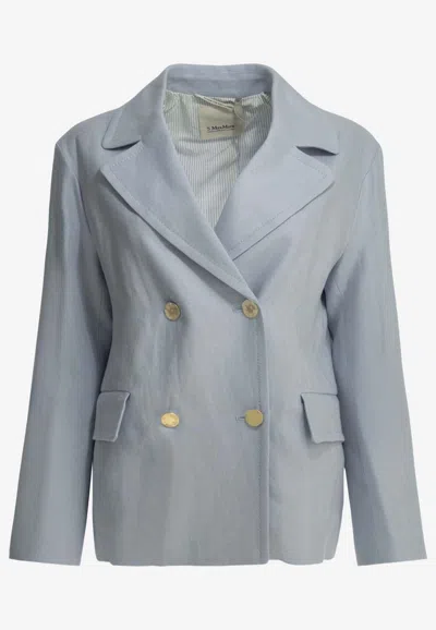 's Max Mara Avenue Double-breasted Linen Blazer In Light Blue