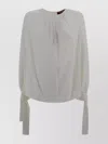 S Max Mara Back Keyhole Pleated Neckline Tie Detail Top In White