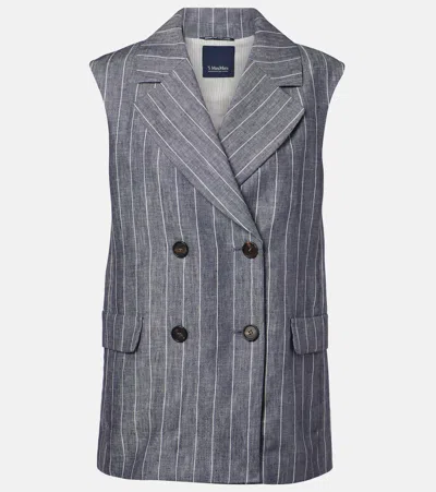 S Max Mara Smmballo Pinstripe-pattern Double-breasted Suit In Gray