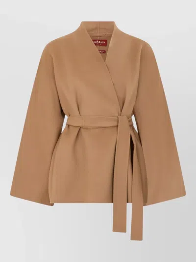 S Max Mara Belted Cape Jacket V Neckline In Nude