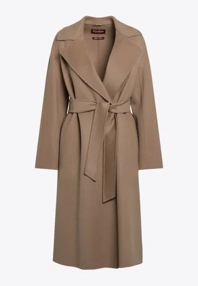 S Max Mara Belted Coat In Wool-blend In Brown