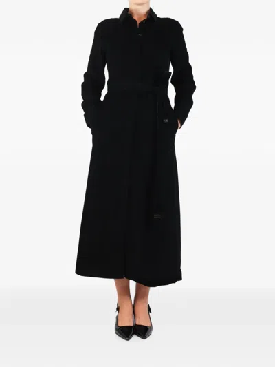 Pre-owned 's Max Mara Belted Corduroy Shirt Maxi Dress In Black