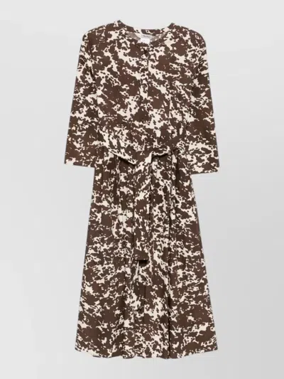 S Max Mara Belted Dress Three Quarter Sleeves Collar In Brown