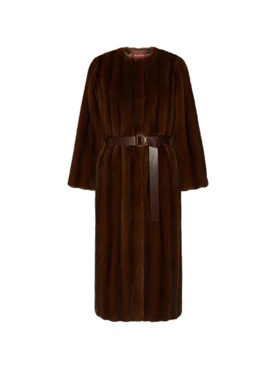 S Max Mara Belted Faux-fur Coat In Brown