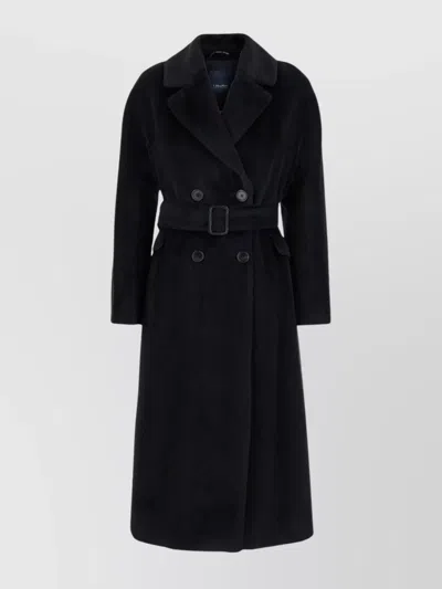 's Max Mara Belted Kimono Sleeve Alpaca Wool Coat In Nero