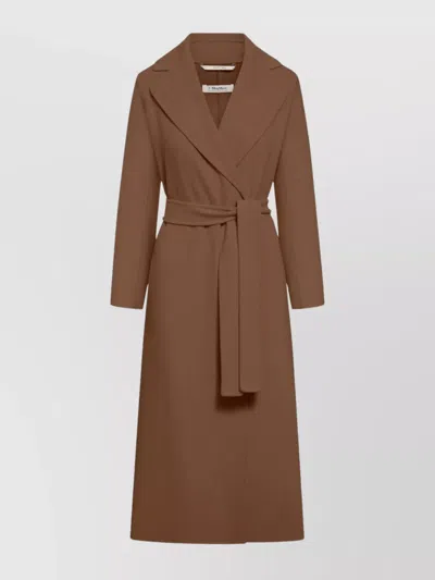 S Max Mara Belted Lapel Collar Long Coat In Brown