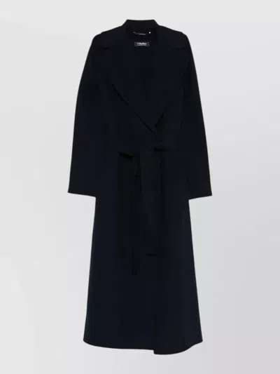 S Max Mara Belted Long Coat Lapel Collar Poldo In Blue