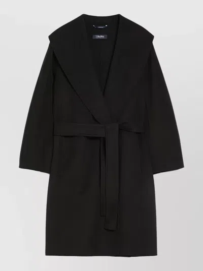 S Max Mara Belted Long Jacket Shawl Collar Pockets In Black