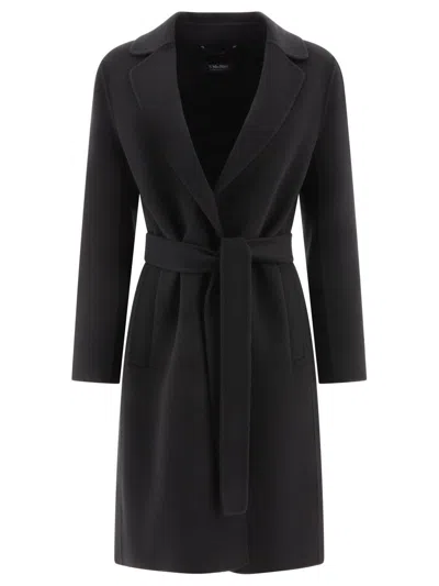 S Max Mara Belted Long-sleeved Coat In Black