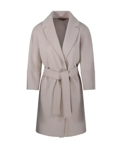 S Max Mara Belted Long-sleeved Coat In Dark Natural