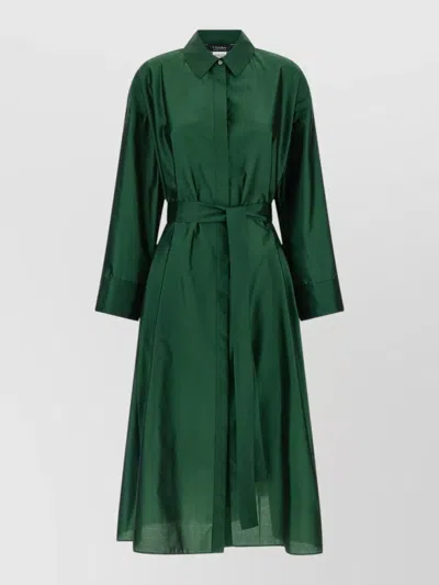 S Max Mara Belted Midi Dress Long Sleeves Collar In Green