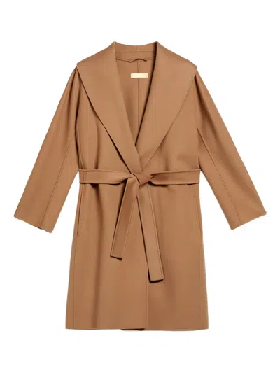 's Max Mara Belted Shawl-collar Wool Coat In Brown