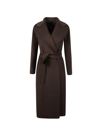 S Max Mara Belted Shawl-lapel Coat In Brown