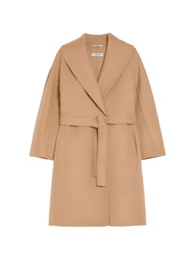 S Max Mara Arona Belted Waist Longline Jacket Notch Lapels In Brown