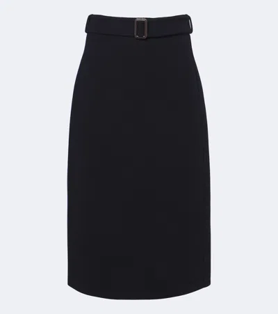 S Max Mara Belted Virgin Wool Midi Skirt In Blue