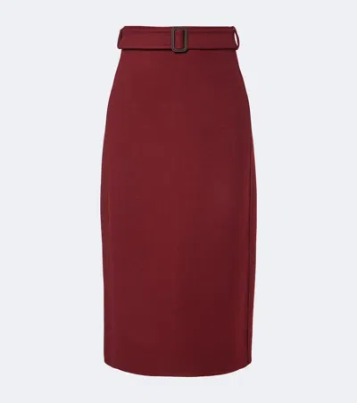 S Max Mara Belted Virgin Wool Pencil Skirt In Red
