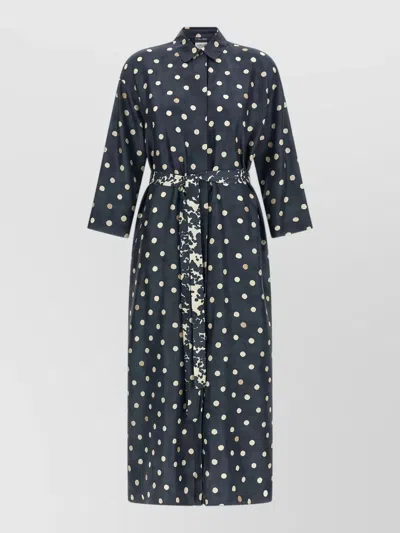 S Max Mara Belted Waist Dress Long Sleeves Polka Dots In Multi