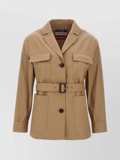 's Max Mara Belted Waist Jacket With Flap Pockets In Brown