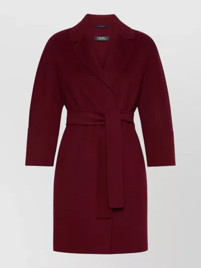 S Max Mara Belted Waist Knee Length Longline Jacket In Red