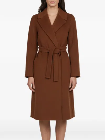 Pre-owned S Max Mara Belted Wool Coat In Brown