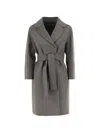 S Max Mara Belted Wool Coat In Gray