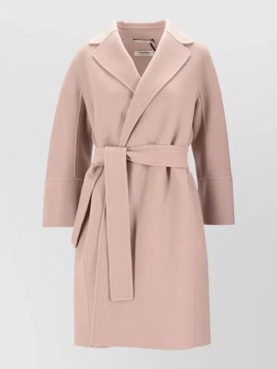S Max Mara Belted Wool Coat Long Sleeves Lapels In Pink